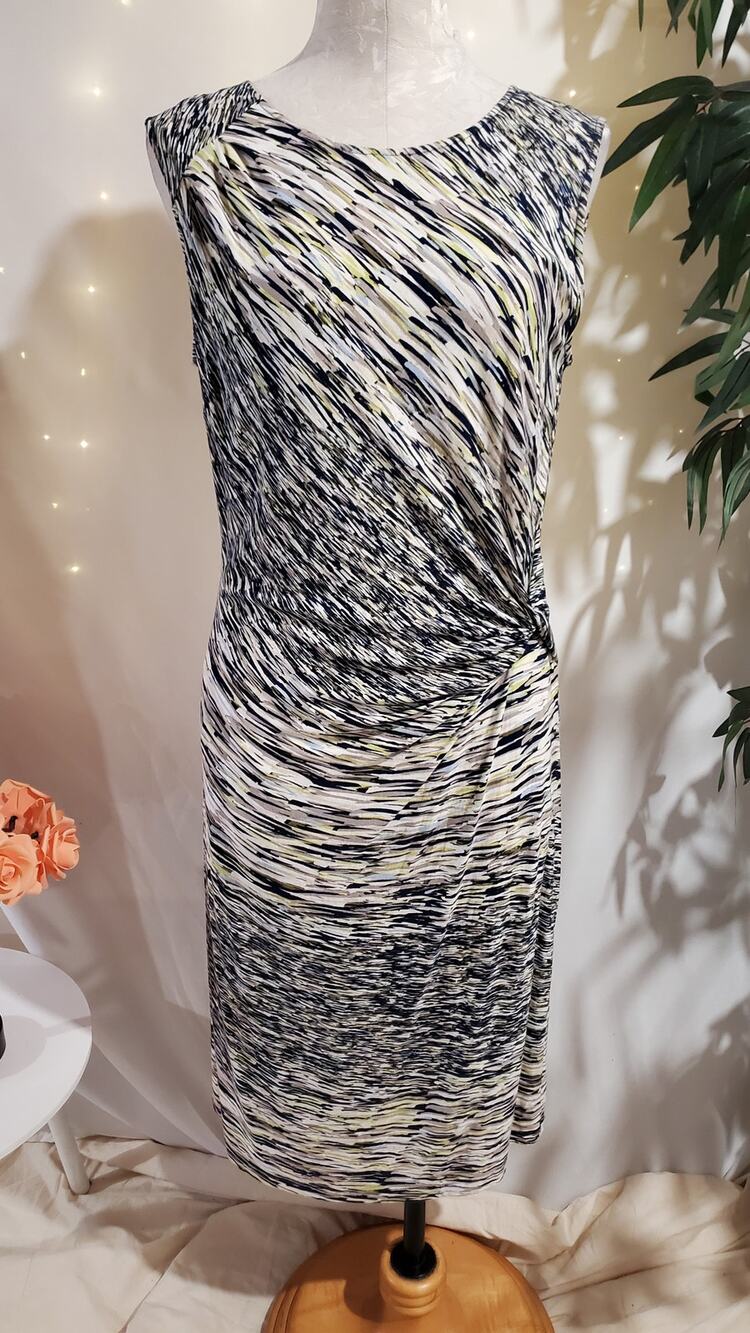 Nic + Zoe Side Twist Cap Sleeve Sheath Dress Size L Multi Stripe Soft Stretch
